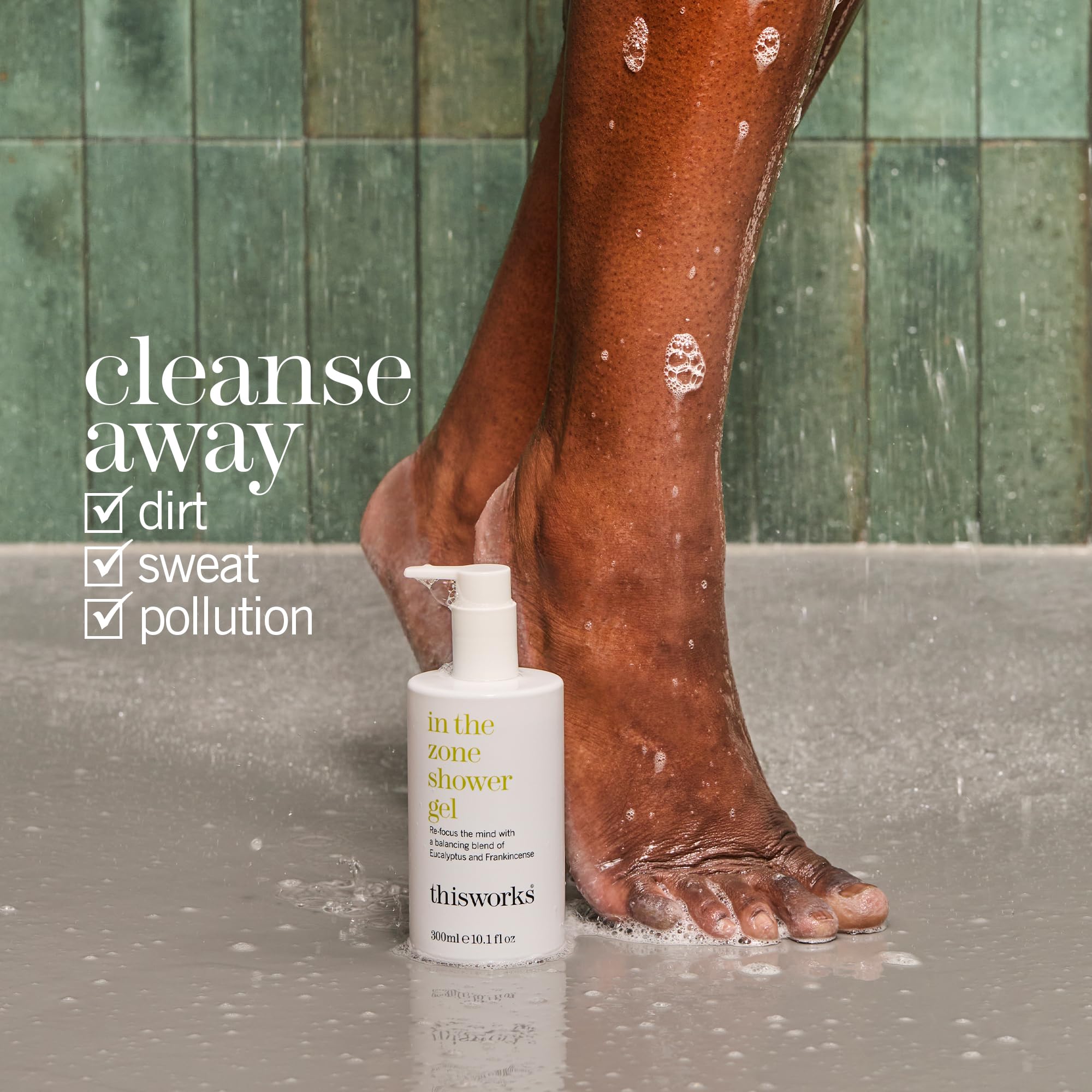 THISWORKS In The Zone Shower Gel bottle side, vegan, sulfate-free formula for gentle cleansing