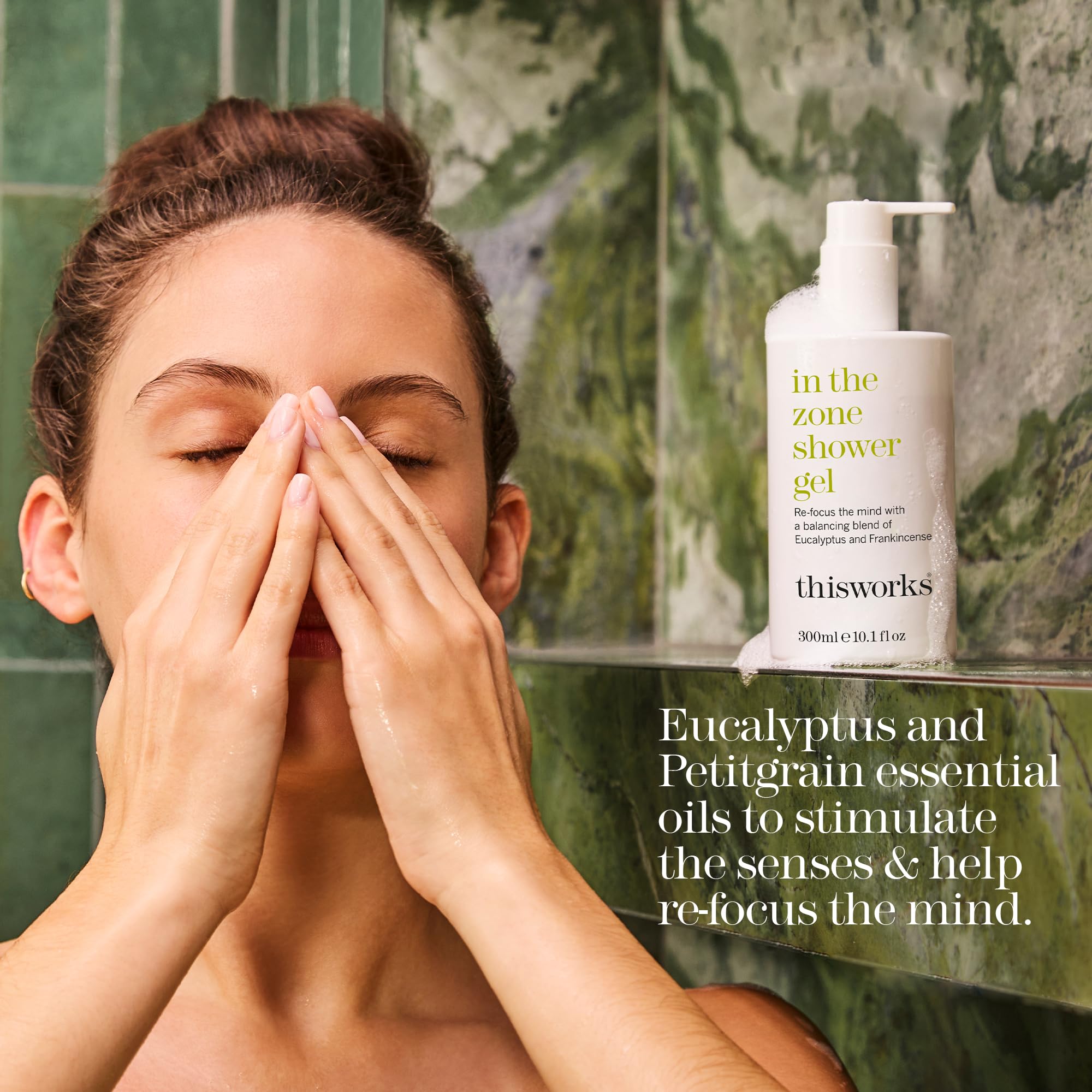 THISWORKS In The Zone Shower Gel lather closeup, energizing, hydrating cleanse