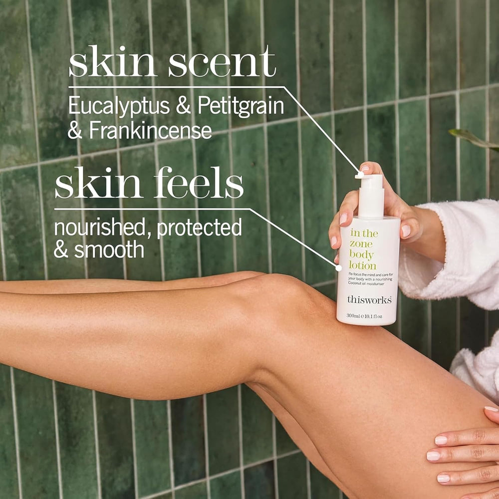 THISWORKS In The Zone Shower Gel product shot, eucalyptus-frankincense notes for mood lift