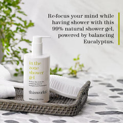 THISWORKS In The Zone shower gel bottle with refreshing cleanse and invigorating scent