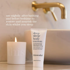 THISWORKS Lavender Chamomile Vetivert aroma emphasizes calming scent for restful evenings.