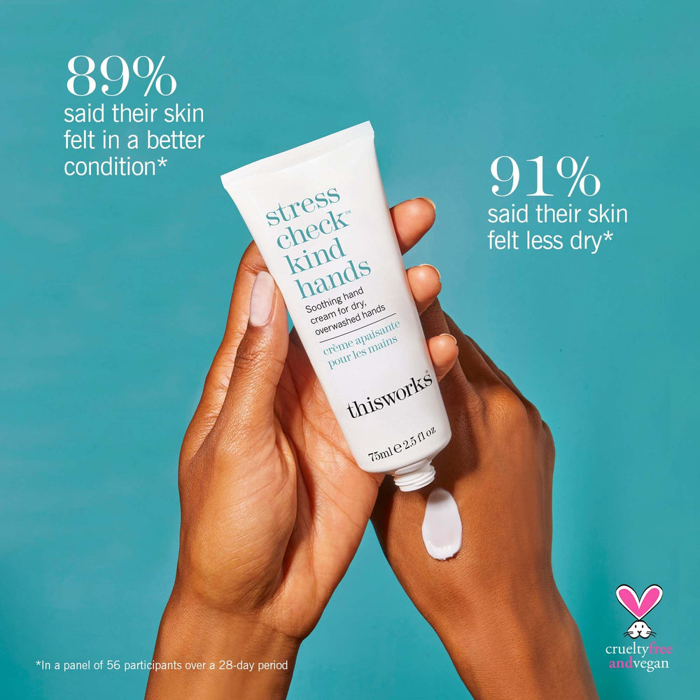 THISWORKS Stress Check Kind Hands cream texture, rich hydration quickly absorbed.