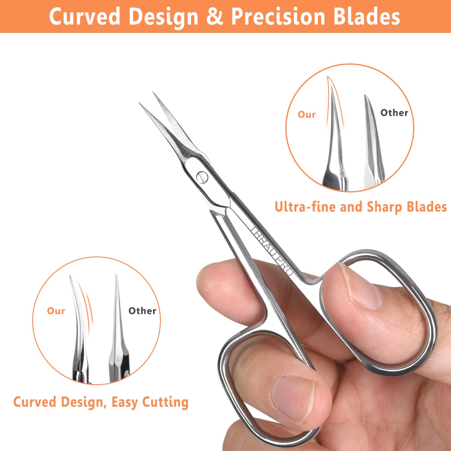 THRAU Cuticle Scissors versatile use for mani, pedi, and facial grooming.