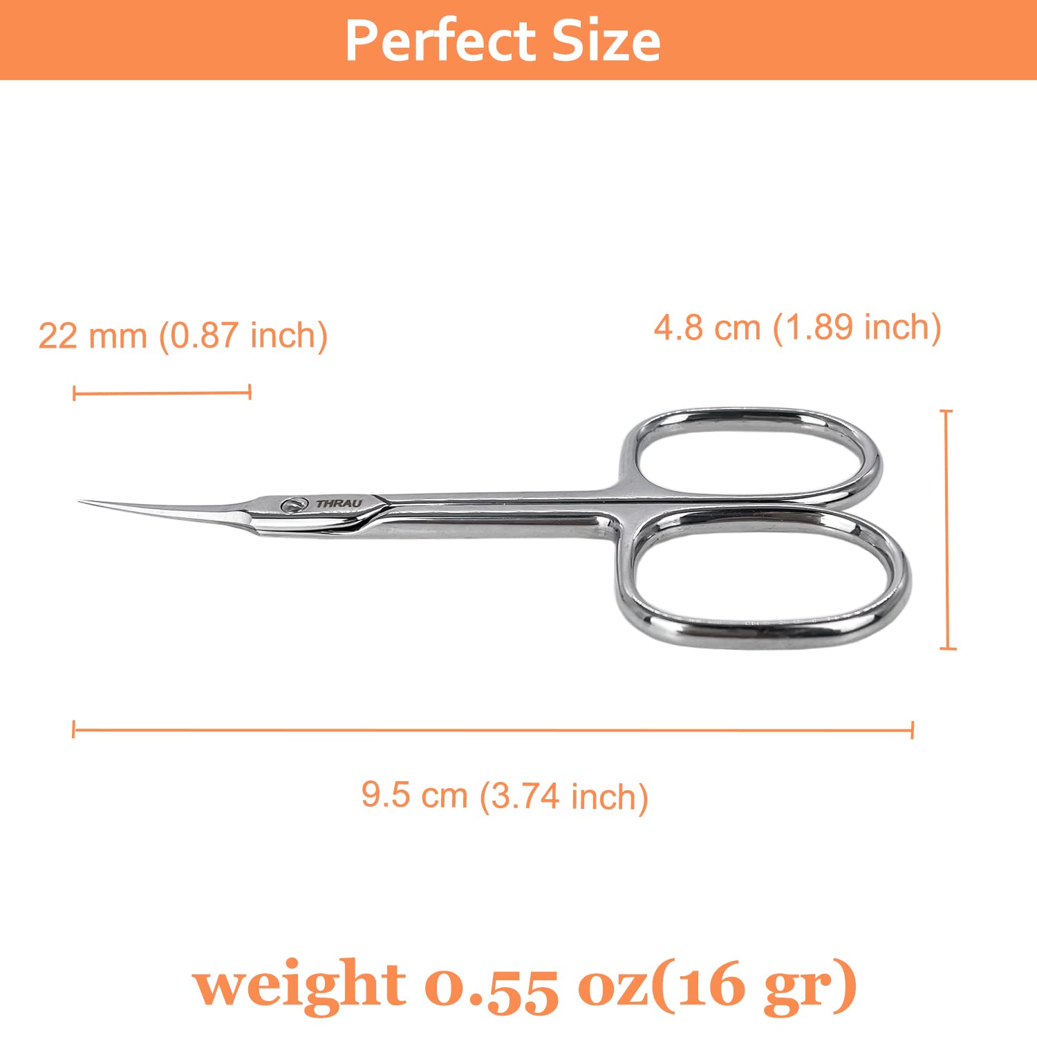 THRAU Cuticle Scissors ergonomic handle for comfortable control during trimming.