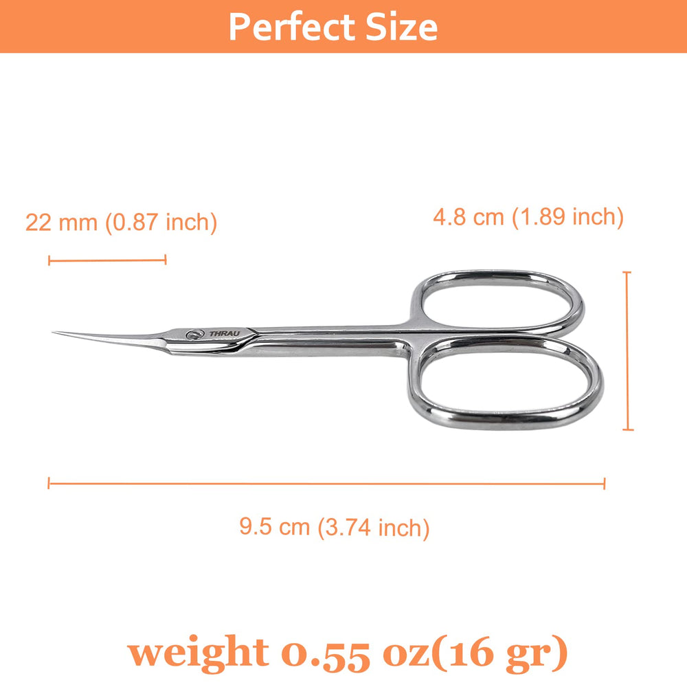 THRAU Cuticle Scissors ergonomic handle for comfortable control during trimming.