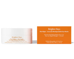Three Ships Brighter Days eye mask packaging shows biodegradable hydrogel formula for refreshed under-eye skin.
