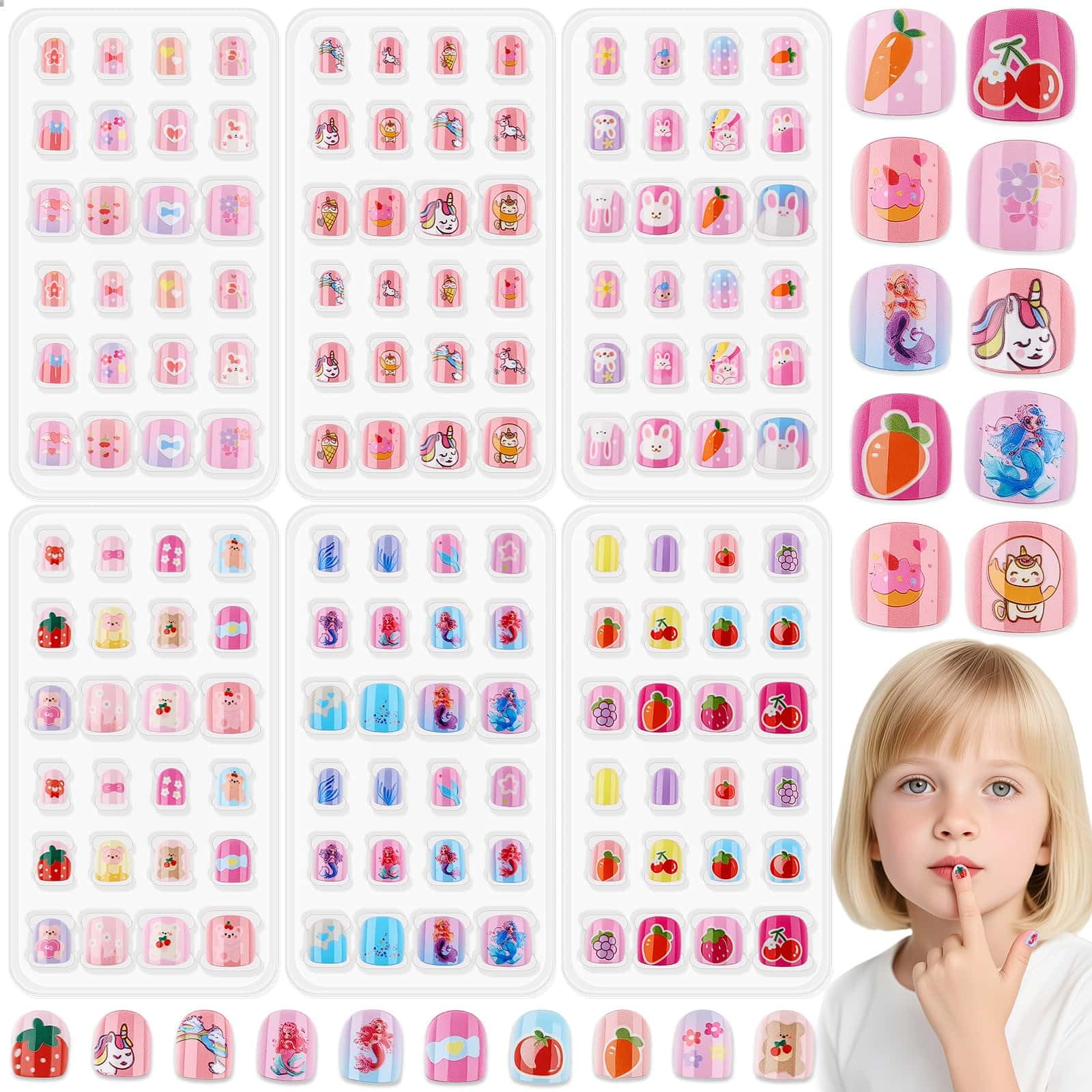 Thrilez 144 Pcs kids nails set packaging shows value and variety for quick nail art