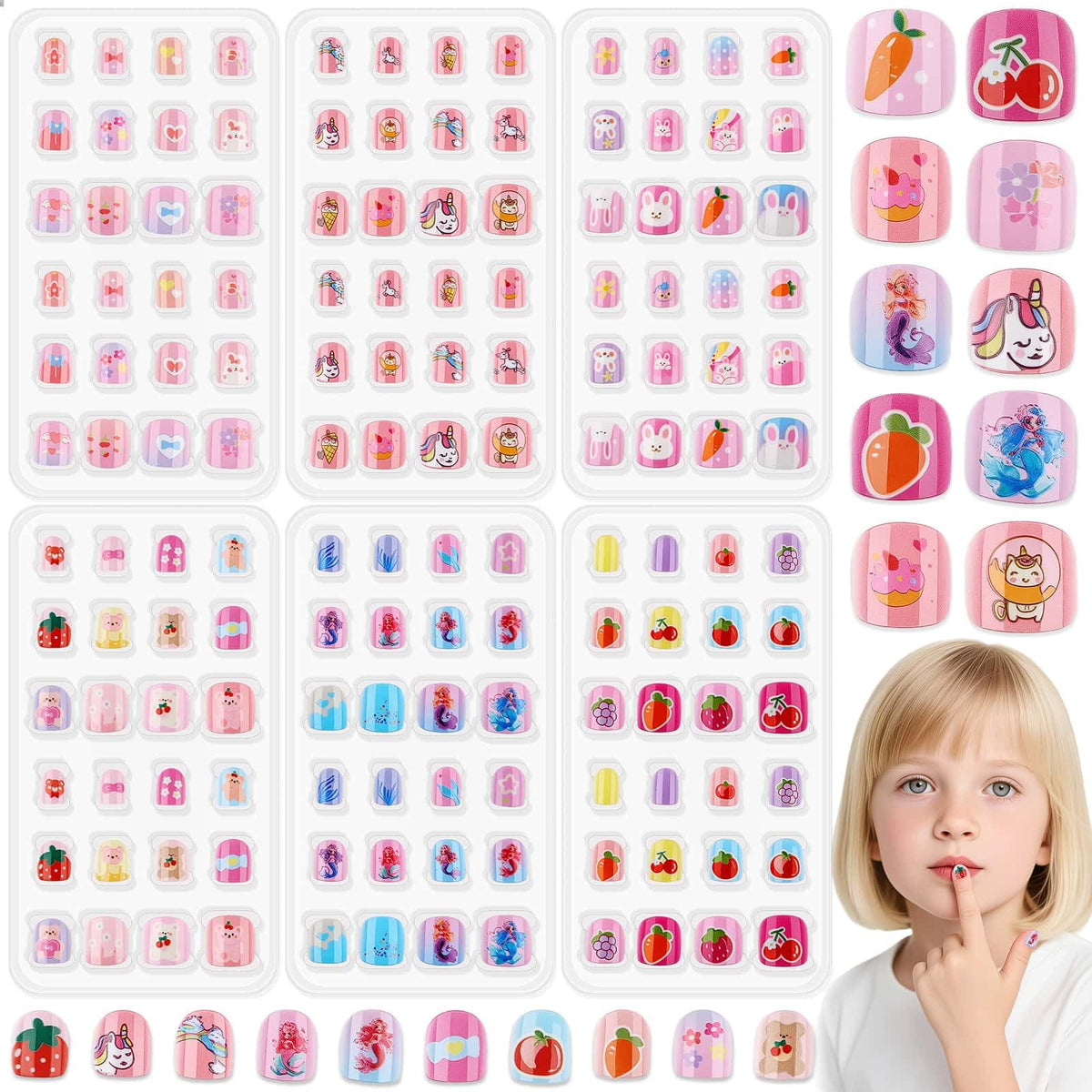 Thrilez 144 Pcs kids nails set packaging shows value and variety for quick nail art