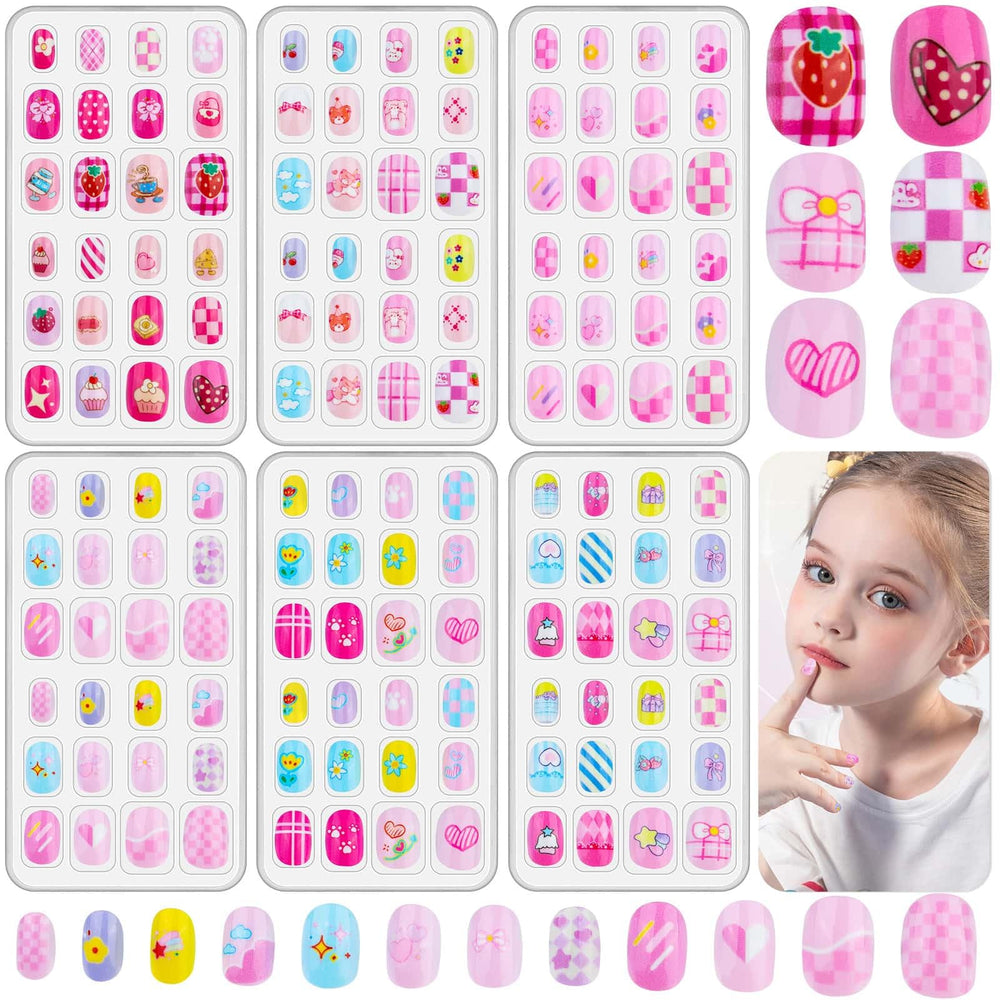 Thrilez 6-pack kids nails pink patterns for cute everyday looks