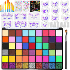 Thrilez professional face painting kit 54-color palette enables vibrant, camera-ready party looks.