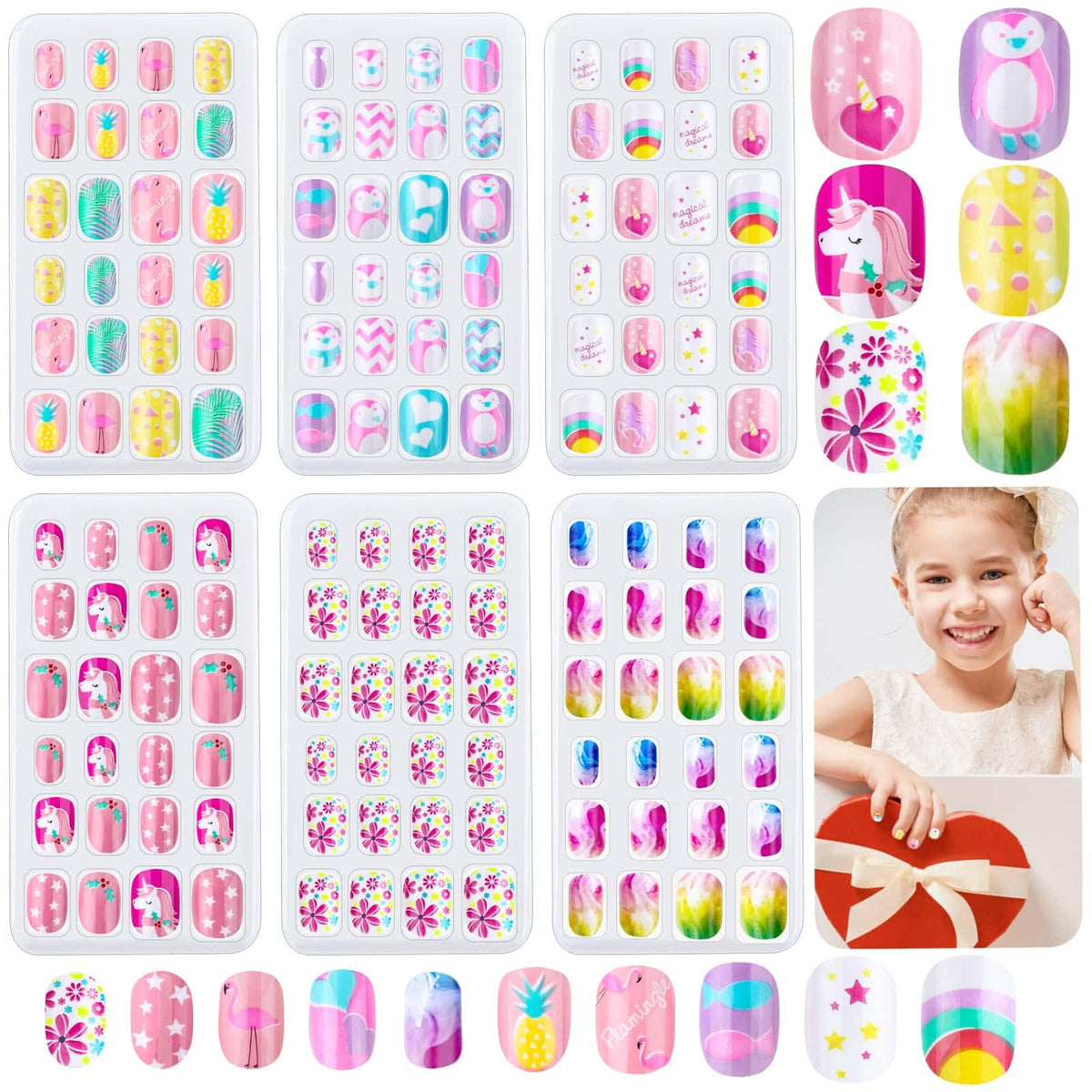 Thrilez Uñas Postizas para Niñas con Arcoiris y Cielo, decoraciones rápidas