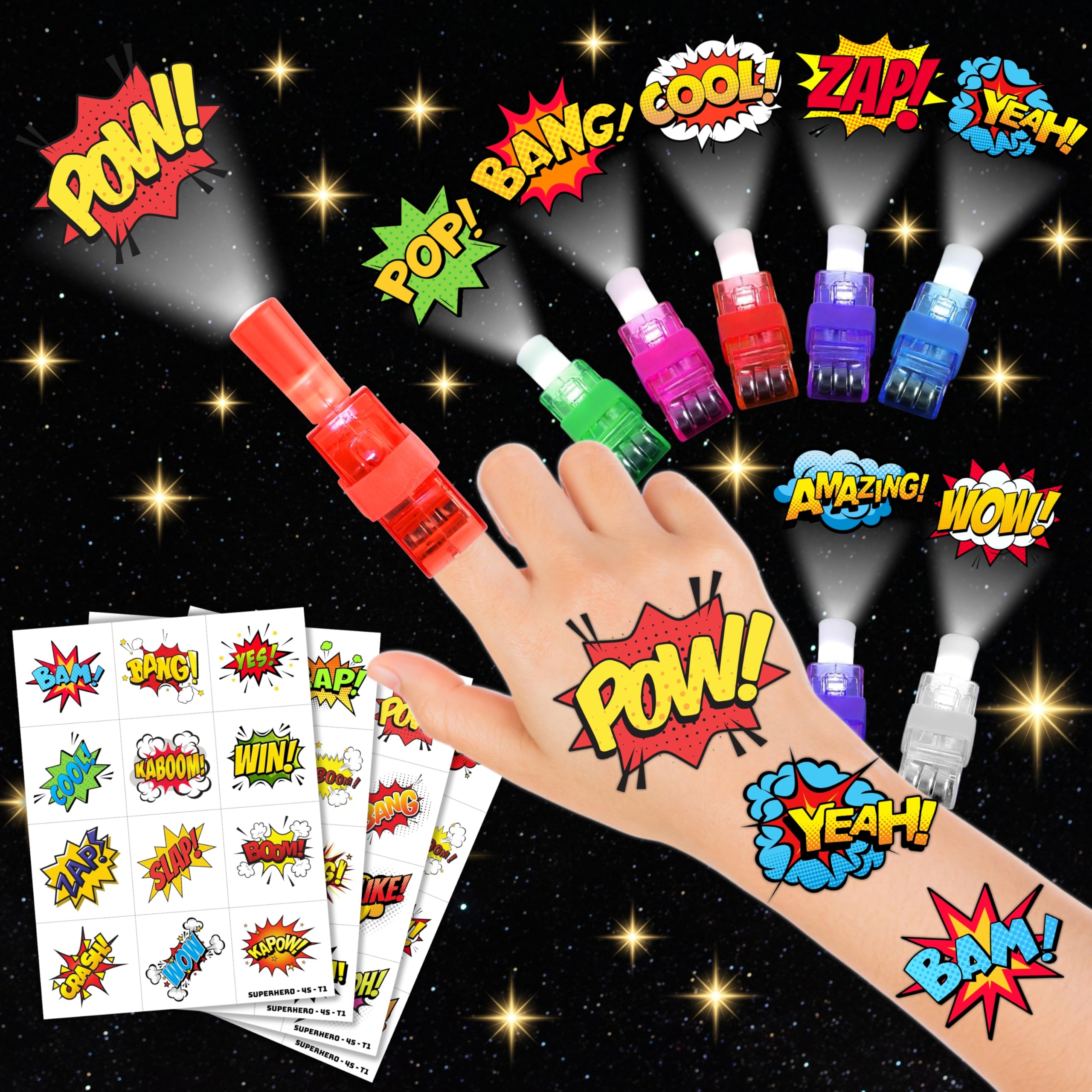 ThuanXuanLoc hero party favors LED finger lights in eight designs brighten kids' celebrations.