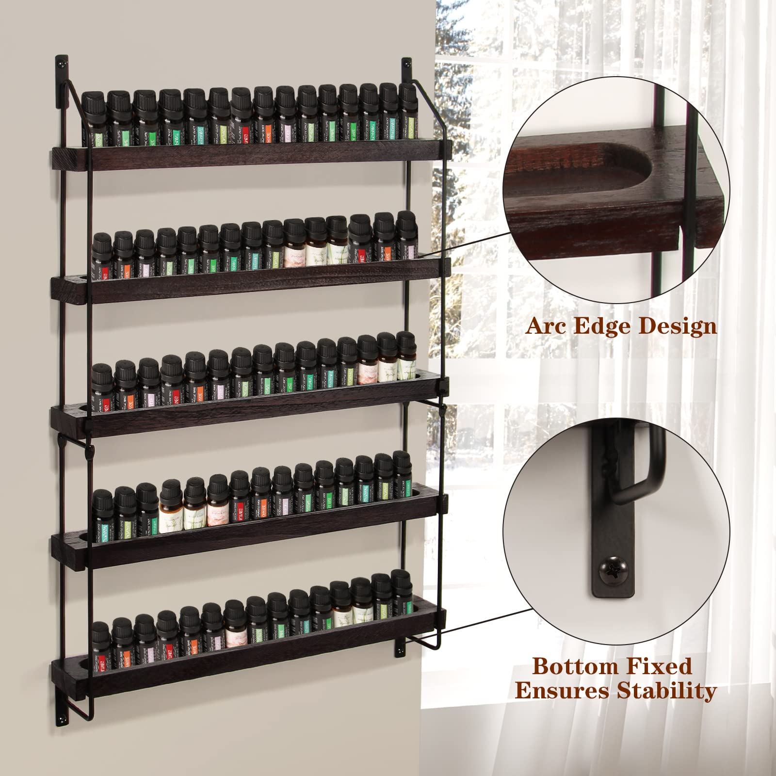 THYGIFTREE rustic metal frame oil shelf adds decor plus organized display