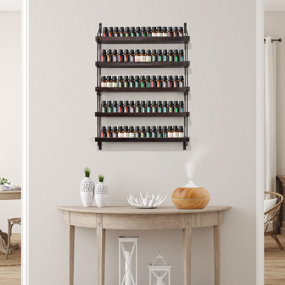 THYGIFTREE wooden oil rack on wall showcasing a rustic display and easy access