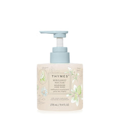 Thymes Bergamot Nectar bottle on sink for spa-inspired hand wash experience