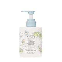Thymes Bergamot Nectar lotion pump bottle for quick daily hydration and bright fragrance.