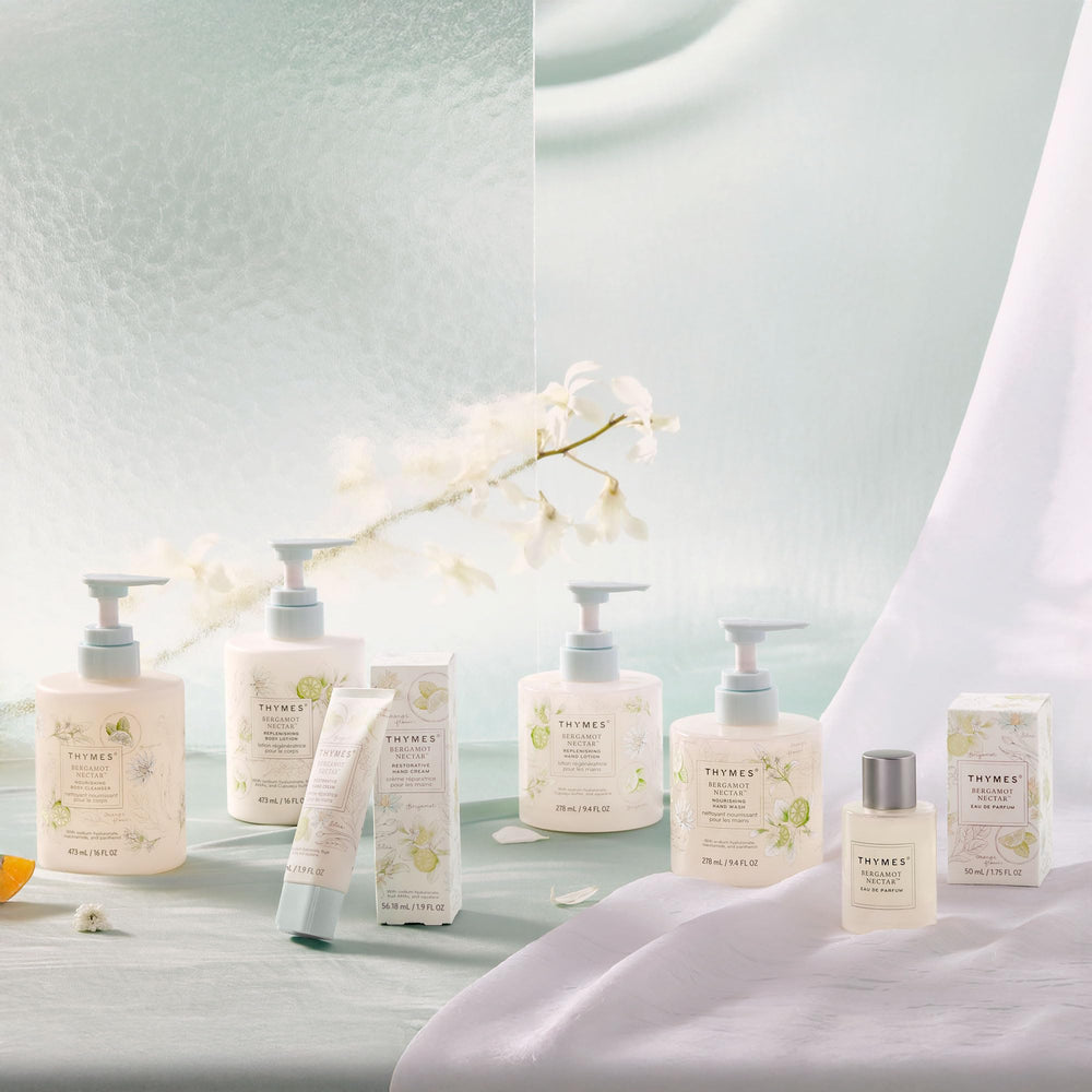 Thymes Bergamot Nectar paired lotion indicating complete handcare ritual