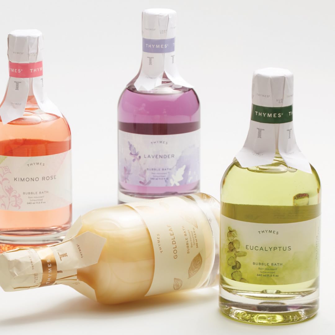 Thymes Bubble Bath Lavender pour captures a gentle stream for a tranquil cleanse