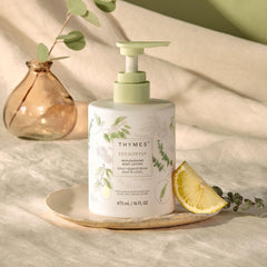 Thymes eucalyptus fragrance bottle highlights spa-like aroma for daily ritual.