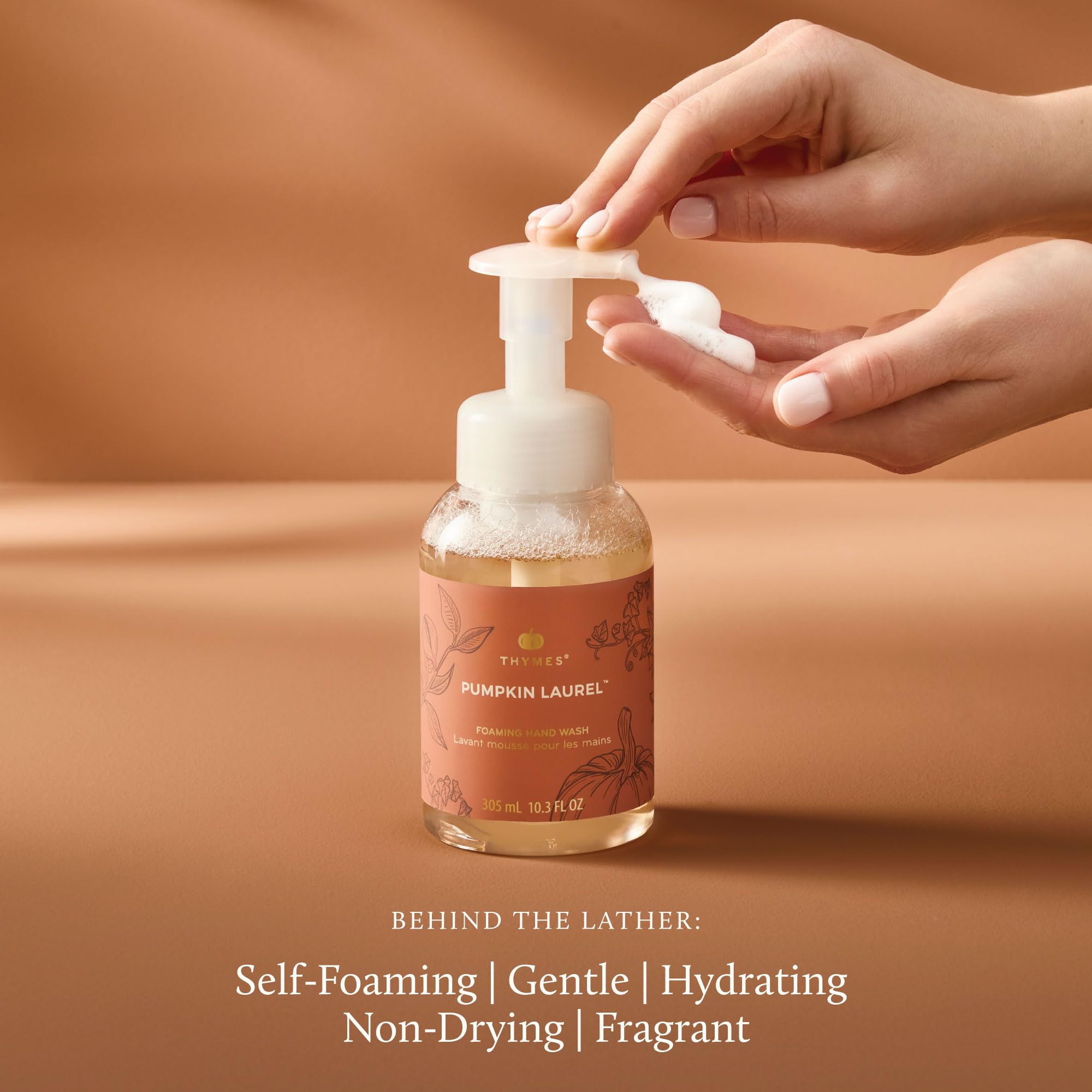 Thymes Foaming Hand Wash lather demonstrates rich, gentle cleansing