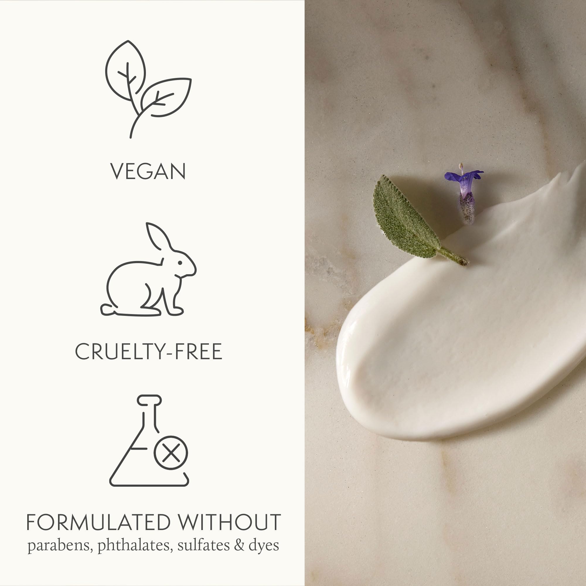 Thymes product ingredients close-up with sodium hyaluronate and squalane.