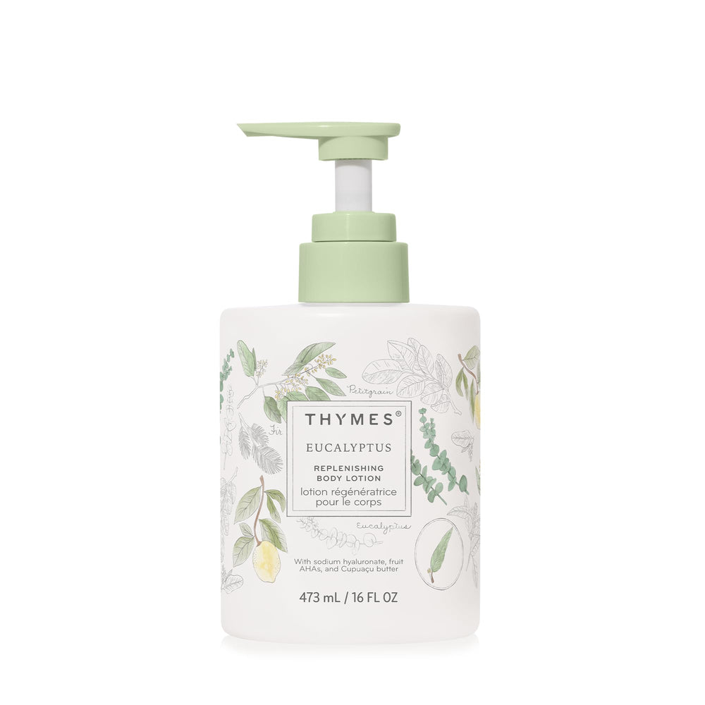 Thymes Large Replenishing Body Lotion pump bottle for daily hydration and smooth skin.