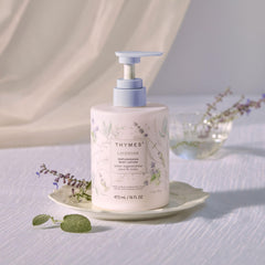 Thymes Lavender fragrance diffusion showcases calming lavender aroma for winding down.