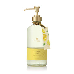 Thymes Lemon Leaf hand wash bottle with bright citrus fragrance for refreshing daily hand hygiene.