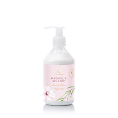 Thymes Magnolia Willow hand lotion pump offers daily moisture for dry hands.