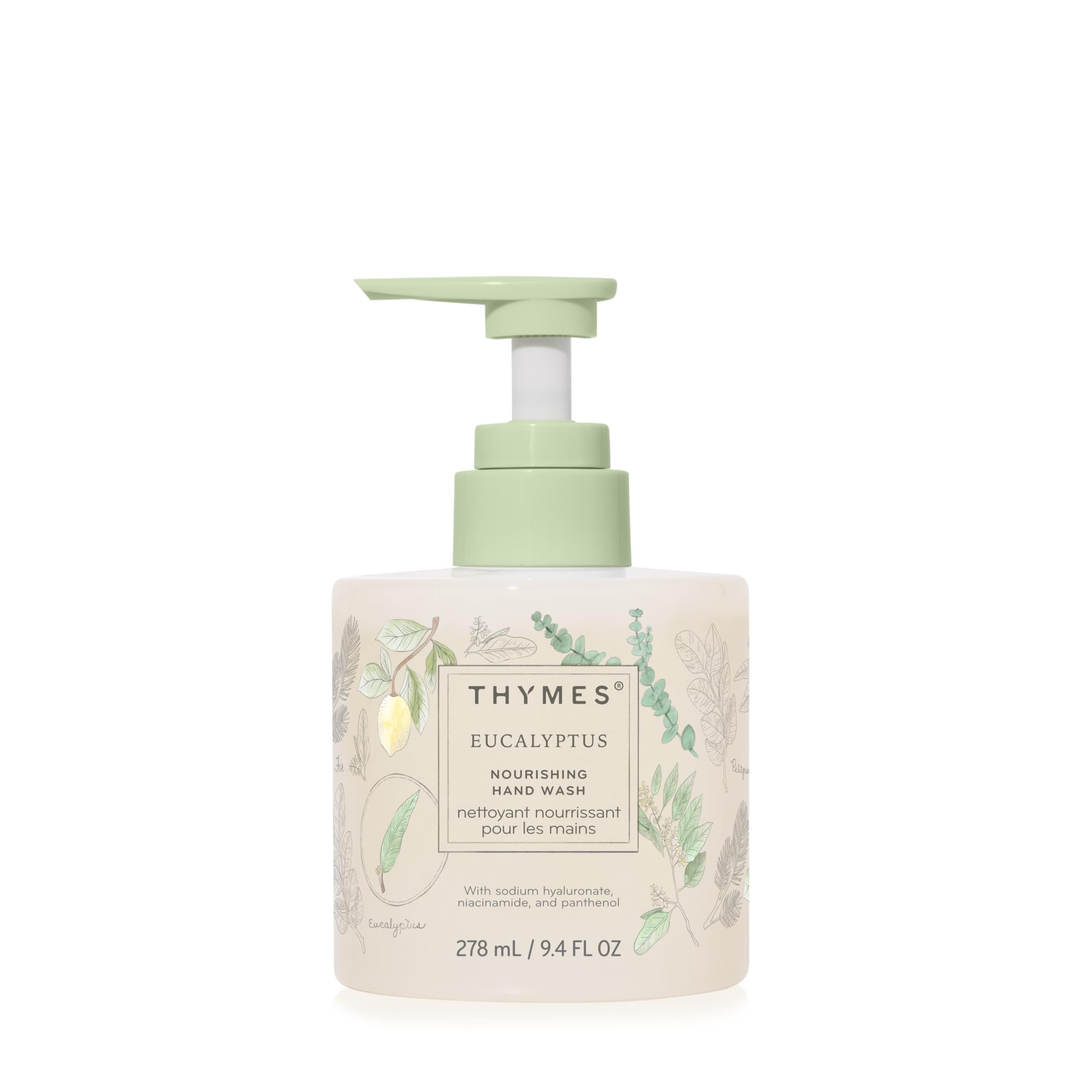 Thymes Nourishing Hand Wash bottle showing a hydrating, silky-lather cleanse for daily use