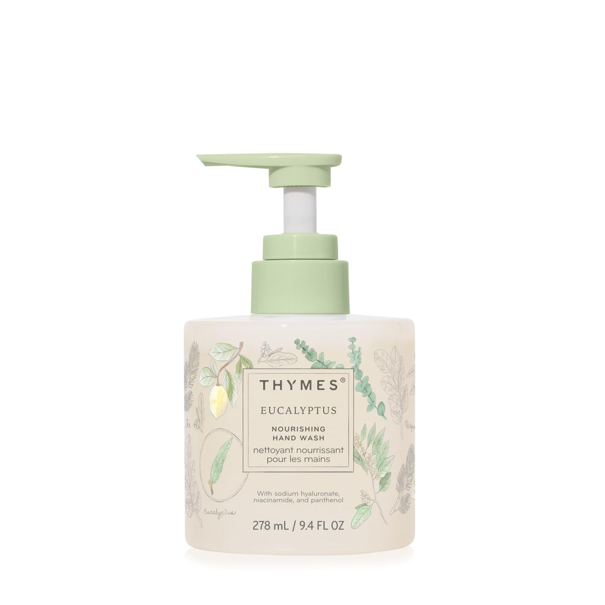 Thymes Nourishing Hand Wash bottle showing a hydrating, silky-lather cleanse for daily use