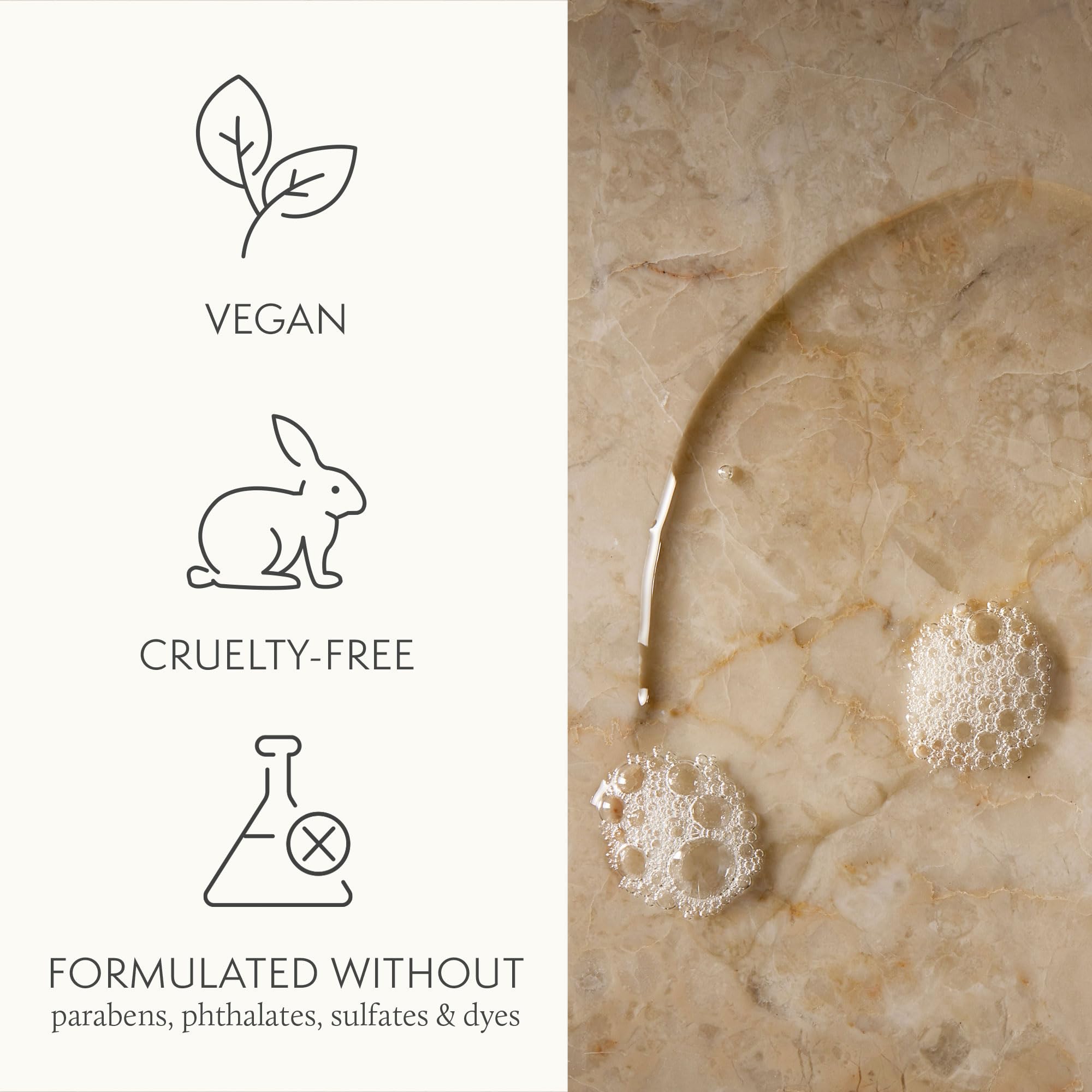 Ingredients close-up on Thymes Nourishing Hand Wash emphasizing niacinamide and hydration