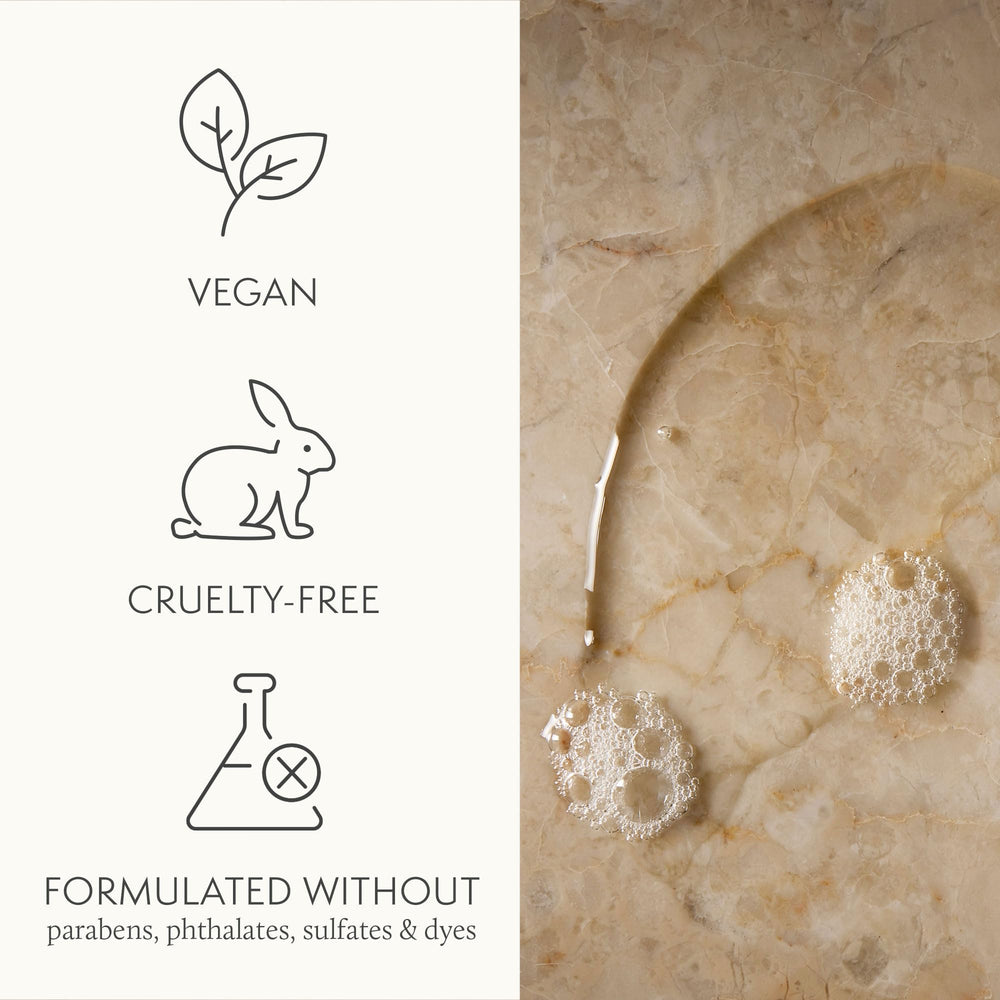 Ingredients close-up on Thymes Nourishing Hand Wash emphasizing niacinamide and hydration
