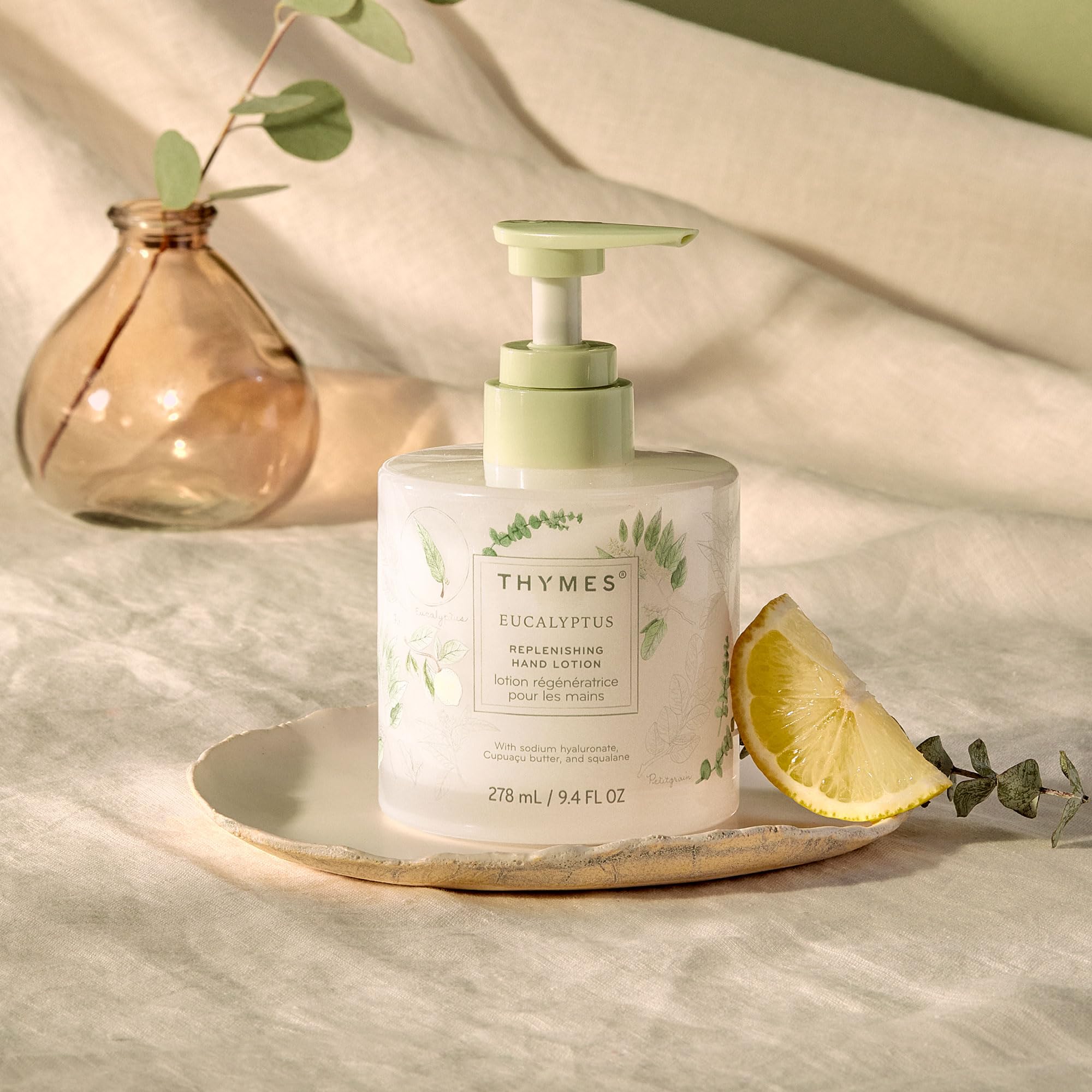 Thymes replenishing hand lotion fragrance-eucalyptus presents spa-like daily refreshment