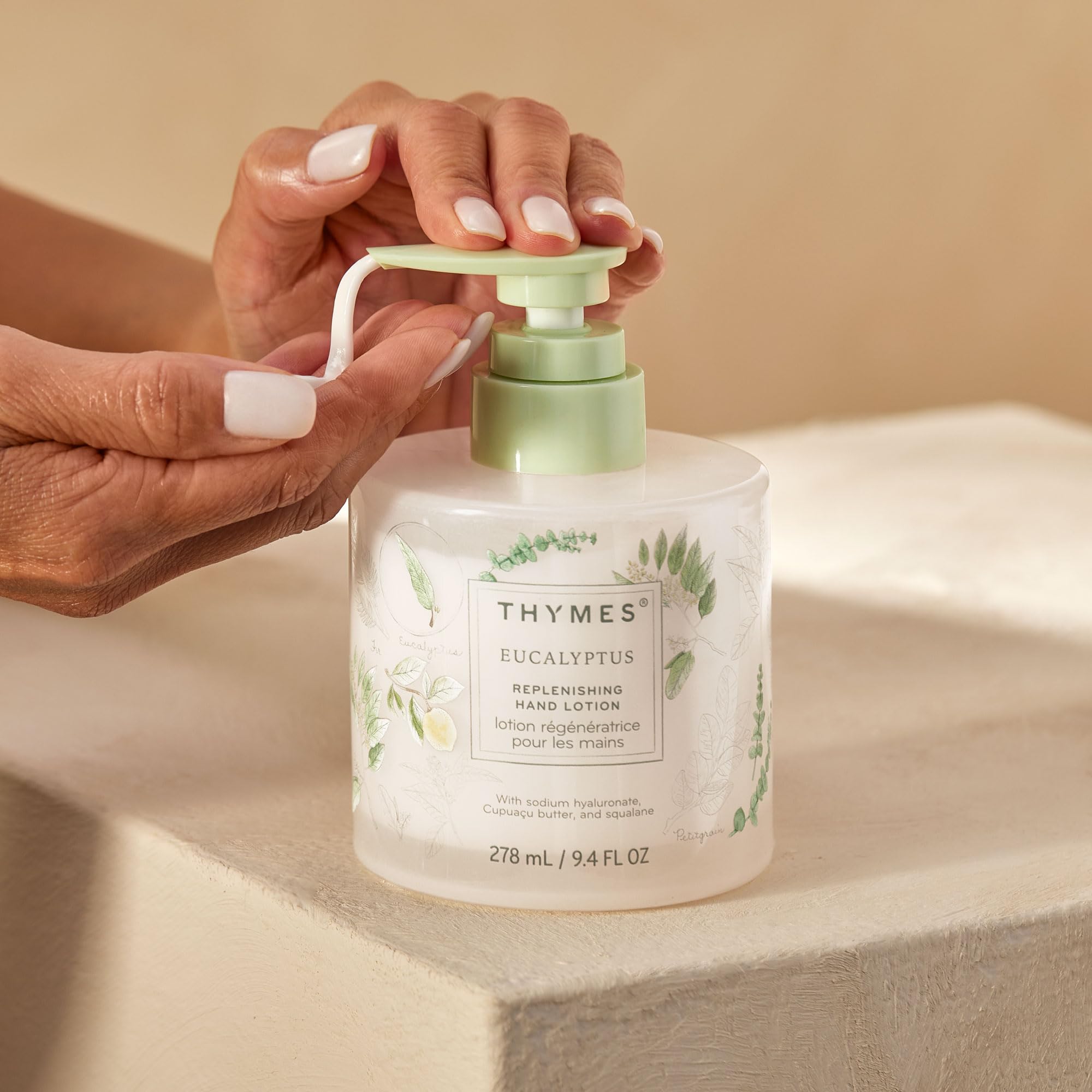 Thymes replenishing hand lotion ingredients-squalane softens skin for comfortable feel
