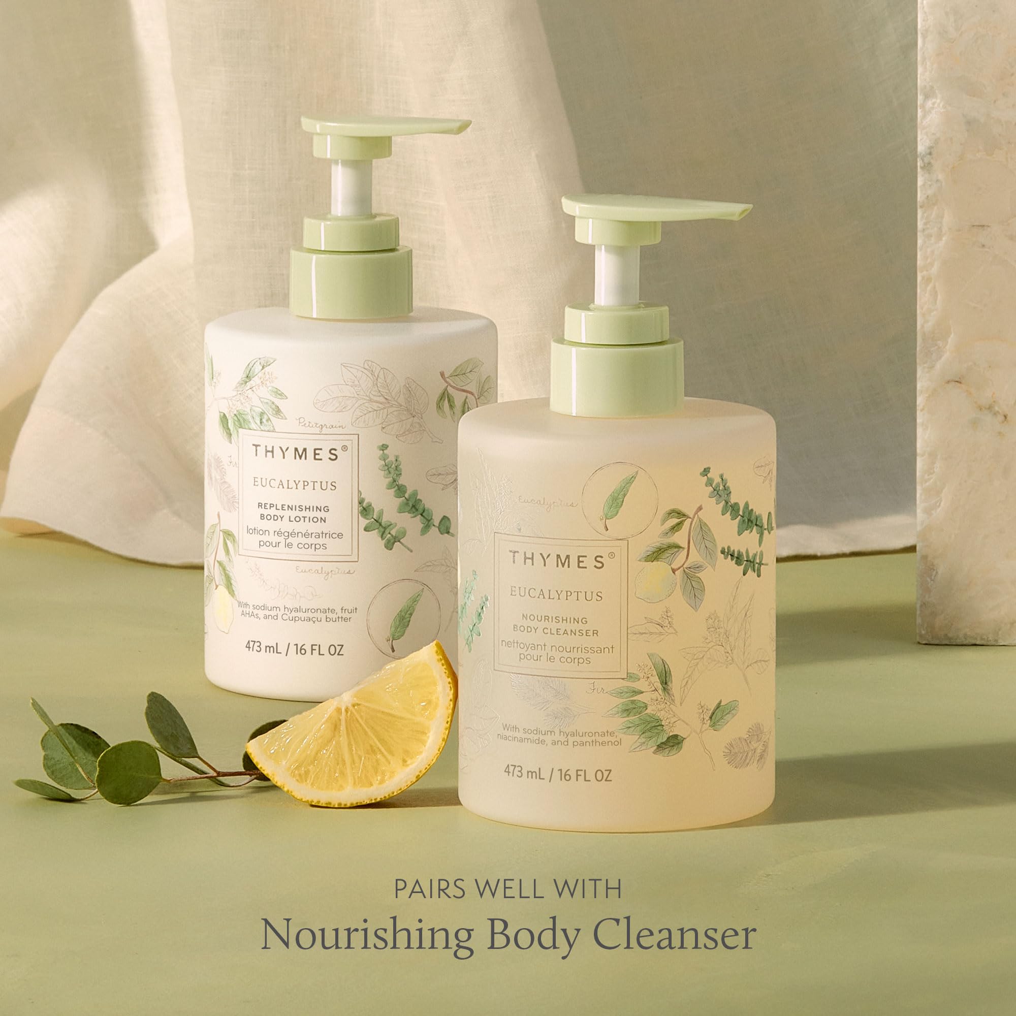 Thymes vegan/cruelty-free label confirming plant-based hydration option.
