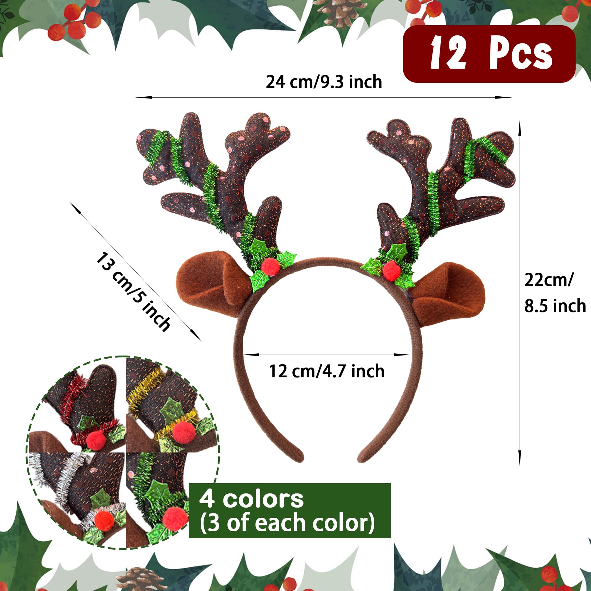 Tiaiidi green glitter reindeer antlers headband for holiday looks