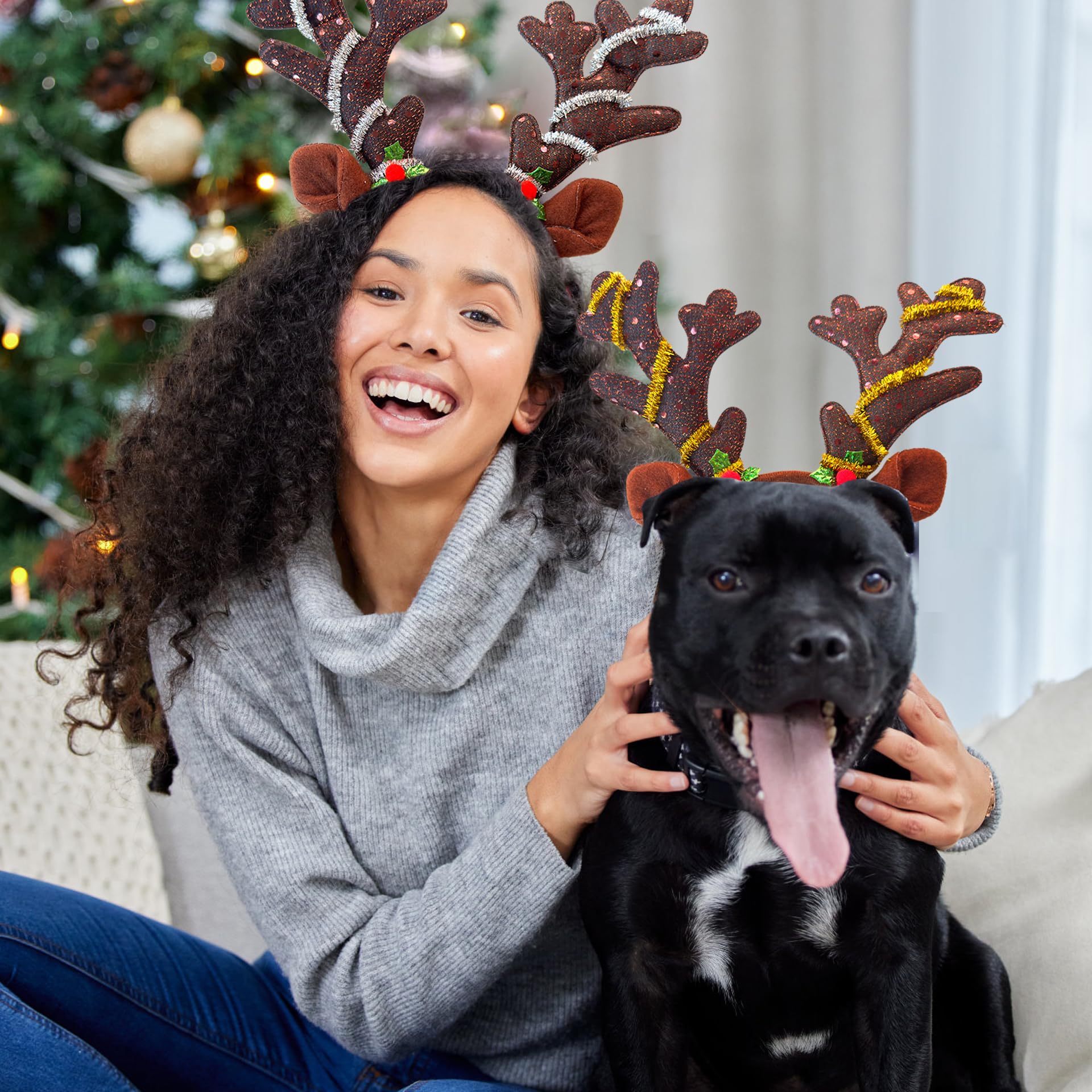 Tiaiidi reindeer headband used as a photo booth prop for guests
