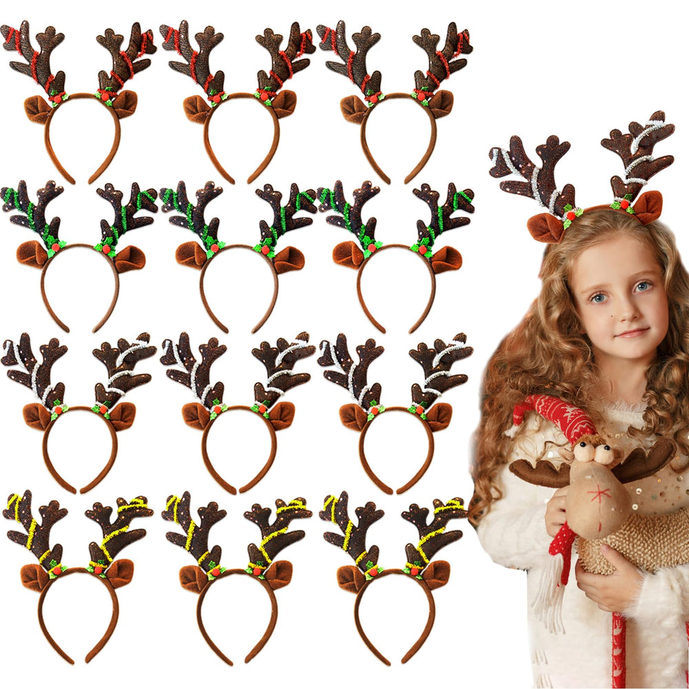 Tiaiidi red glitter reindeer antlers headband for festive celebrations and photos