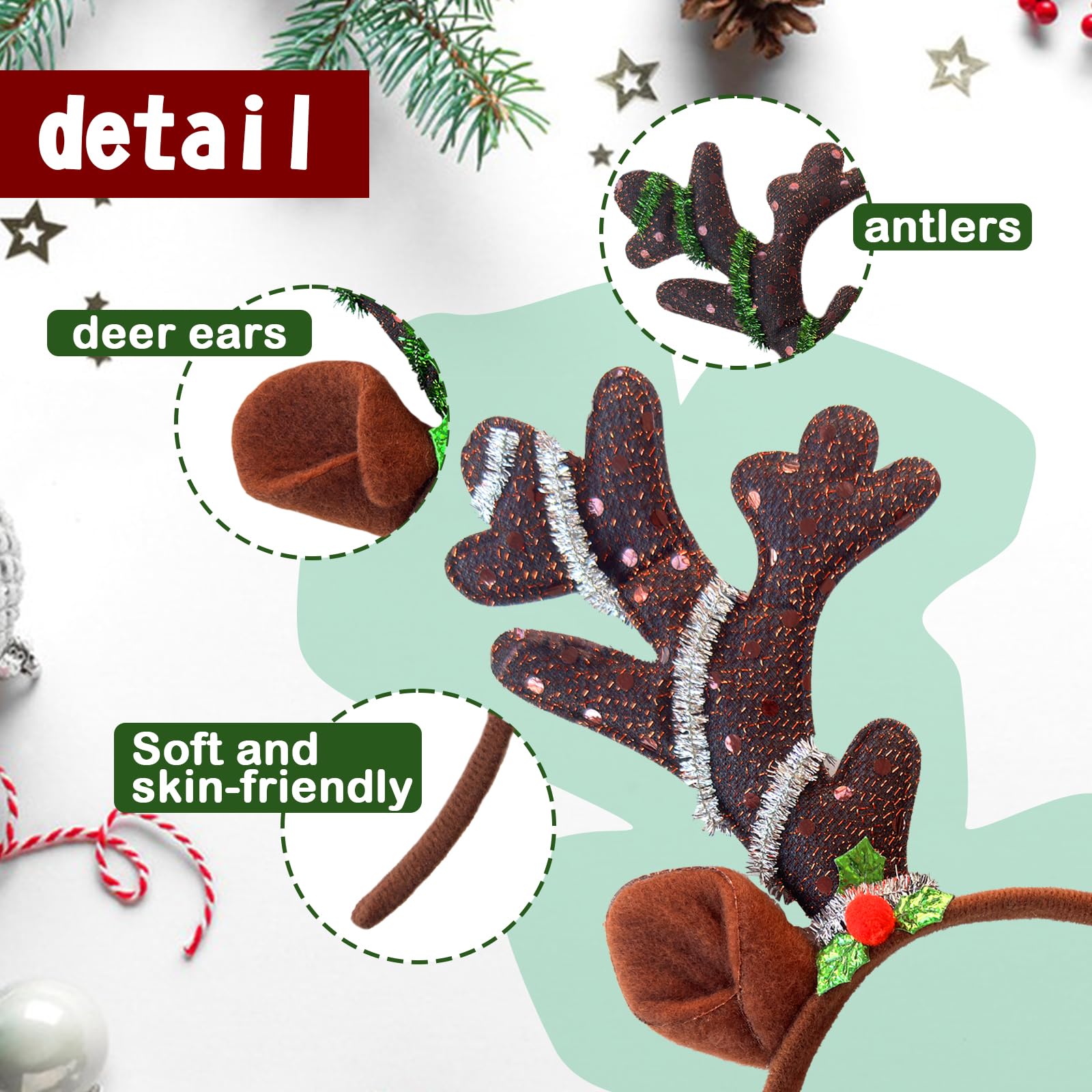Tiaiidi silver glitter reindeer antlers headband for party outfits