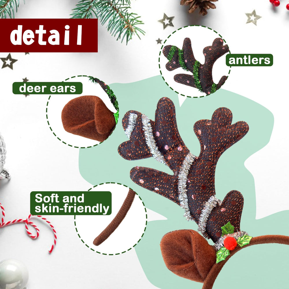 Tiaiidi silver glitter reindeer antlers headband for party outfits