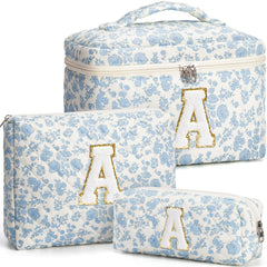 Tiblue floral makeup bag set front view shows stylish travel-ready design.