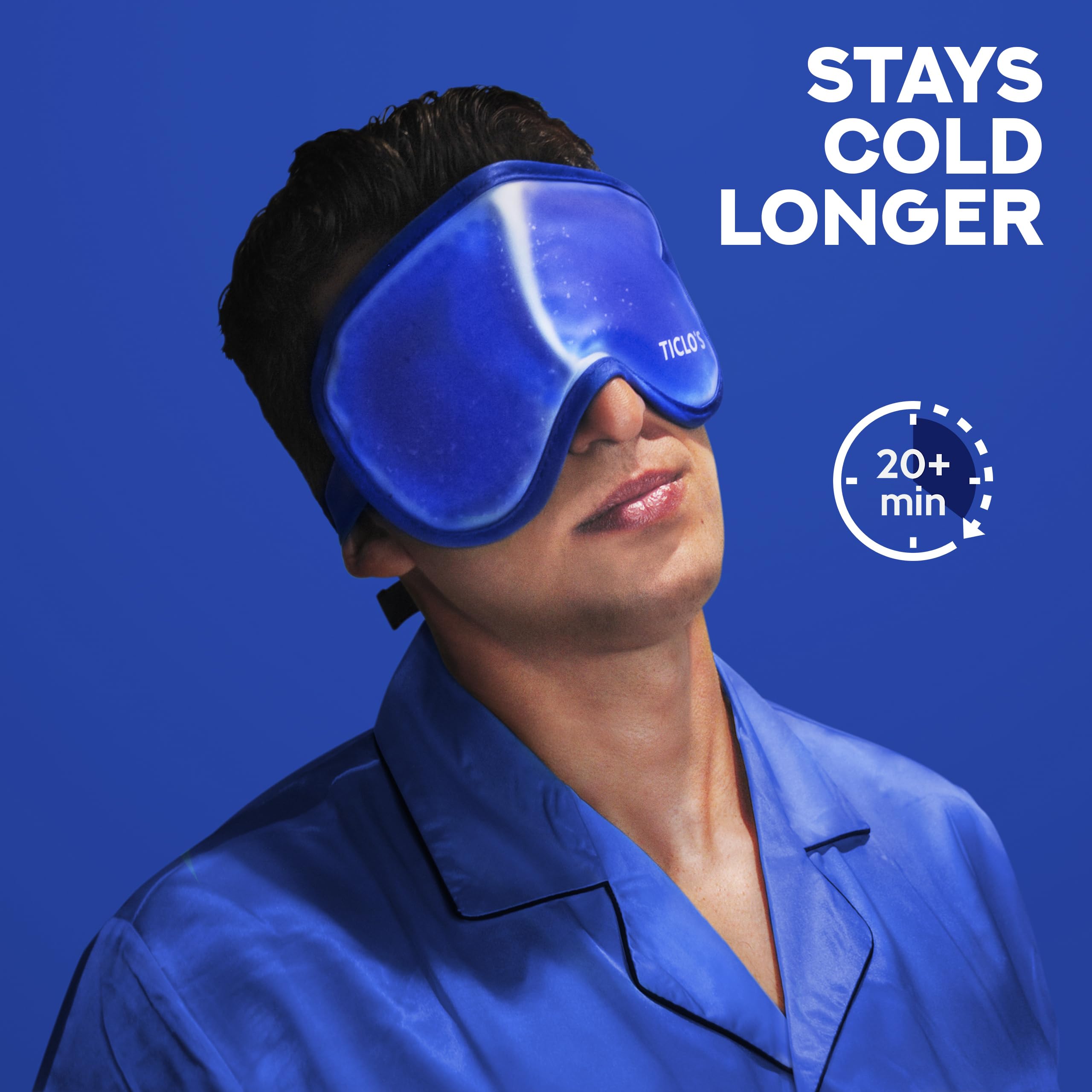 Ticlo's cooling eye mask after a long day delivers soothing relief before sleep.