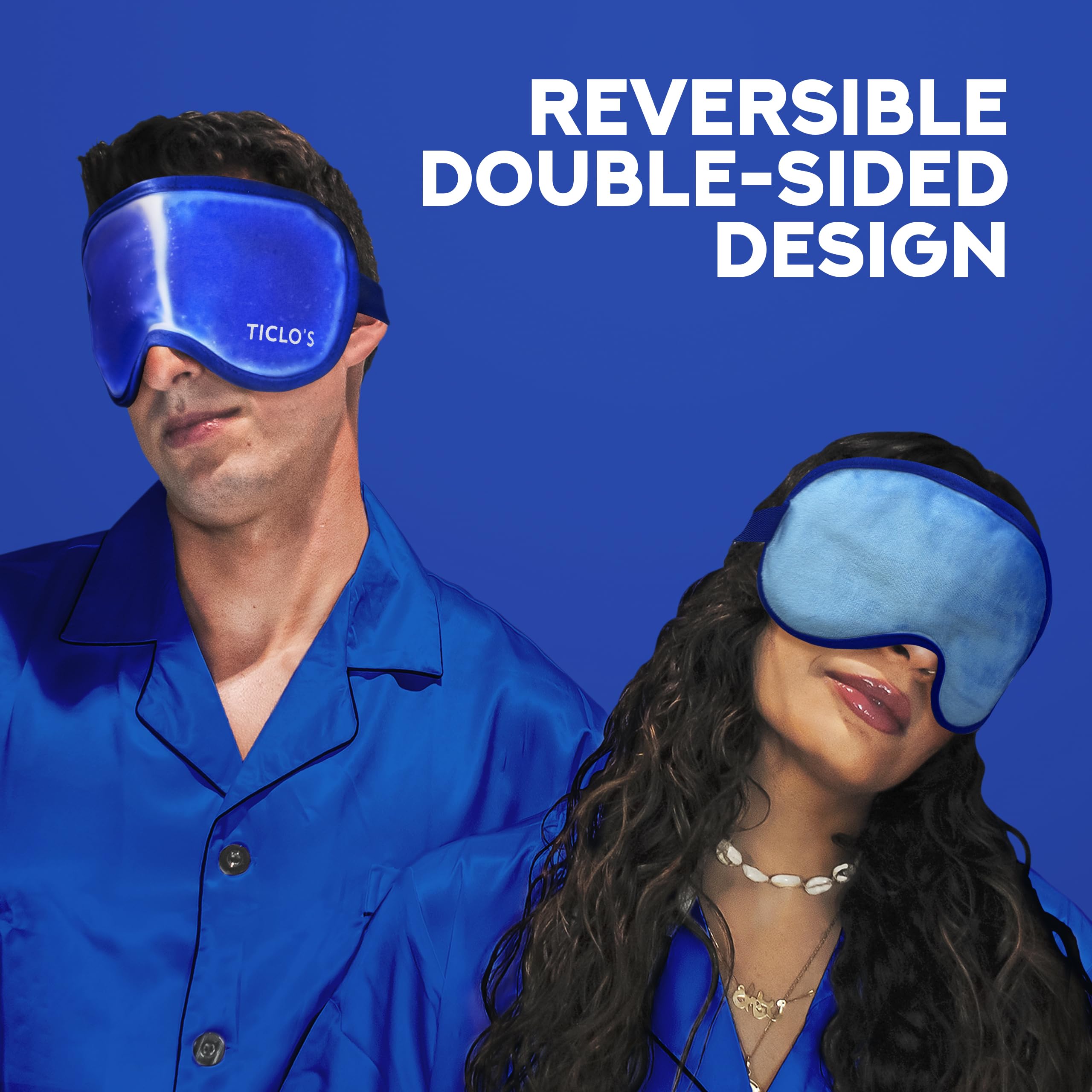 Ticlo's cooling eye mask with Velcro strap provides hands-free secure wear.