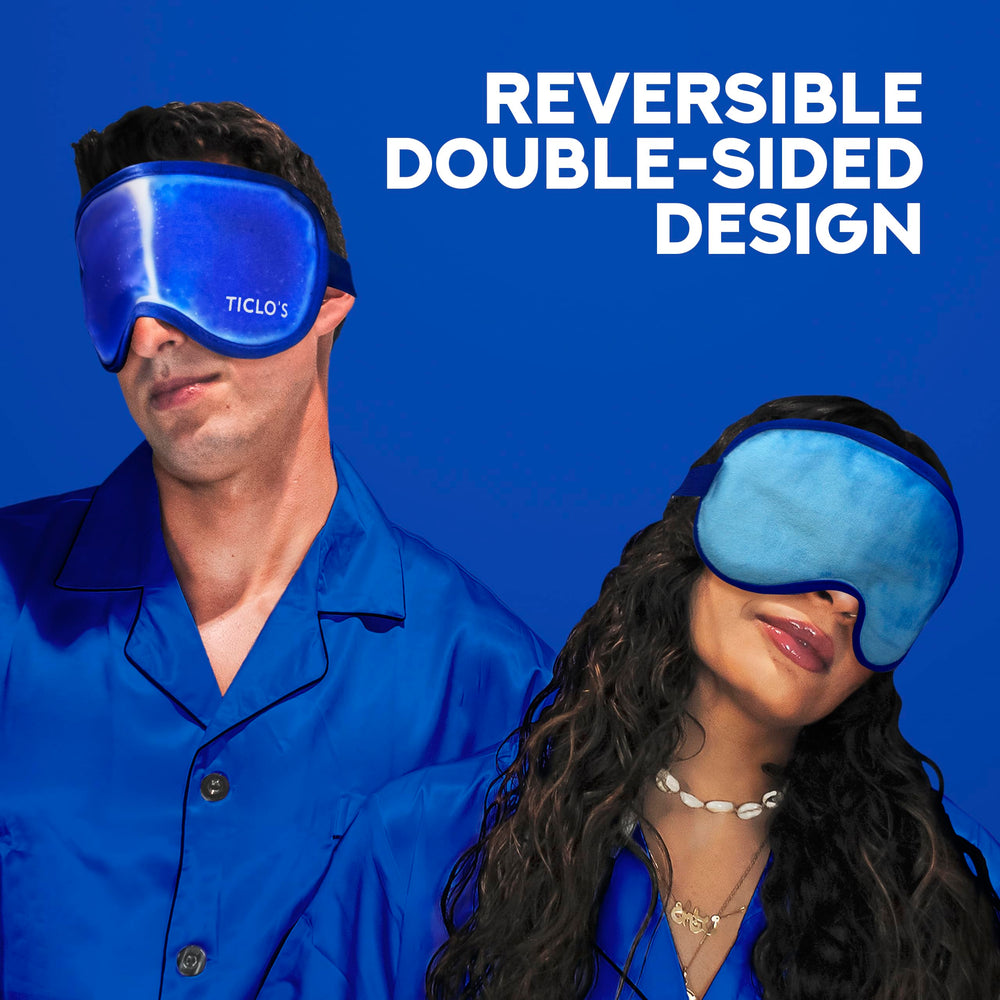 Ticlo's cooling eye mask with Velcro strap provides hands-free secure wear.
