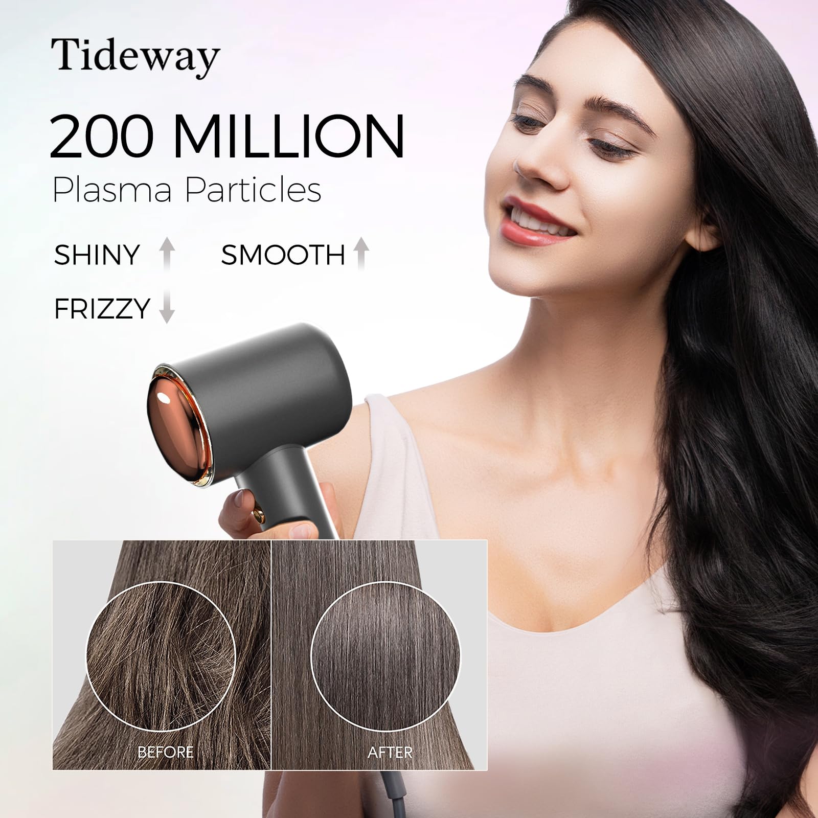 Tideway hair dryer plasma ions reduce frizz and boost moisture.