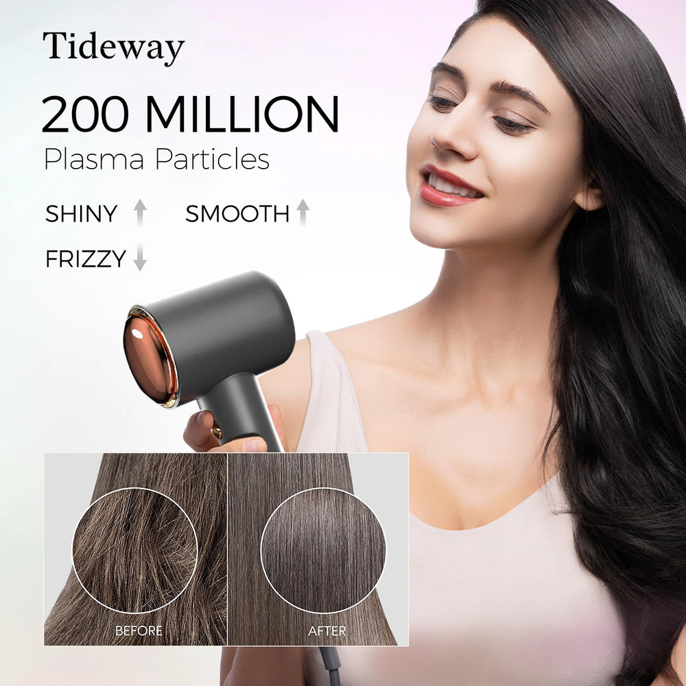 Tideway hair dryer plasma ions reduce frizz and boost moisture.