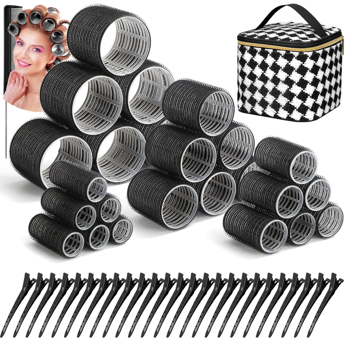 Tidponra 50pcs rollers set packaging with four sizes and clips for versatile styling