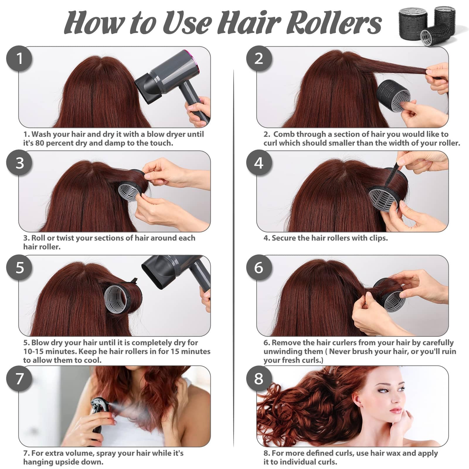 Tidponra rollers set contents displayed, including 24 clips for secure pin curls