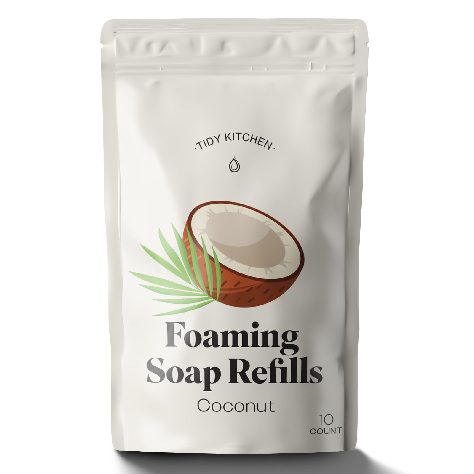 Tidy Kitchen foaming soap tablets pack dissolves for eco-friendly refills.